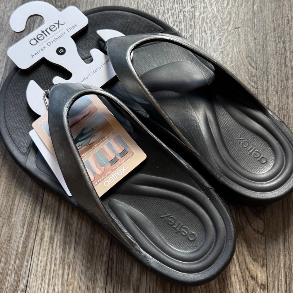 Aetrex Maui Orthotic Flips Women 10 Pewter Gloss Metallic Arch Support L3034W10
